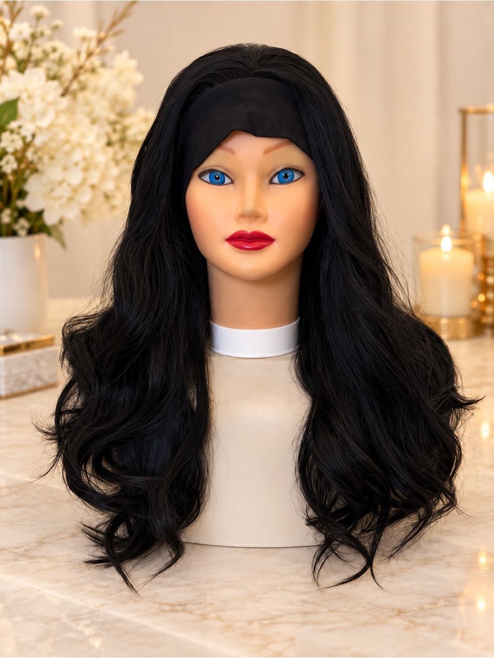 Black Long Wavy Headband Wig